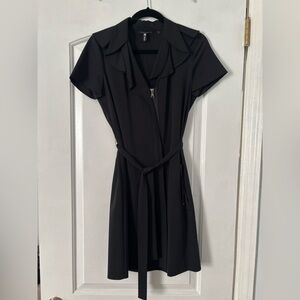 Elie Tahari for 5f Bergdorf Goodman Black Short-Sleeve Zip-Front Midi Dress